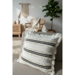 Özel Tasarım Siyah Püsküllü Keten Krem Kırlent 2 Adet Kırlent Kılıfı (43 x 43)