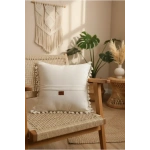 Özel Tasarım Siyah Püsküllü Keten Krem Kırlent 2 Adet Kırlent Kılıfı (43 x 43)