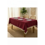 Bordo Pamuk Keten Şerit Ponponlu Masa Örtüsü