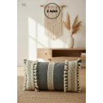 Keten Gri Antrasit Ham Dantel Kırlent 2 Adet Kırlent Kılıfı(35 x 55)