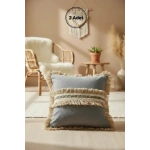 Gri Antrasit Jütlü Püskllü Kırlent 2 Adet Kırlent Kılıfı (43 x 43 )