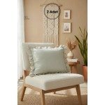 Ham Keten Krem Fırfırlı Kırlent 2 Adet Kırlent Kılıfı (43 x 43 )