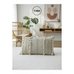 Ham Keten Üç Dantelli Ponponlu Kırlent 2 Adet Kırlent Kılıfı