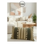 Mat Gri Kahverengi Dantelli Kırlent 2 Adet Kırlent Kılıfı (35 x 55)