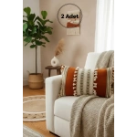 Kiremit Rengi Üçlü Kahve Dantelli Kırlent 2 Adet Kırlent Kılıfı