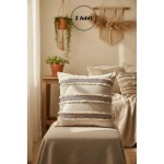 Mini Çift Püsküllü Keten Krem Kırlent 2 Adet Kırlent Kılıfı (43 x 43)