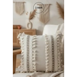 Kalın Dantel Ponponlu Krem Kırlent 2 Adet Kırlent Kılıfı (43 x 43)