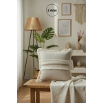 Keten Bej Kalın Dantel Kırlent 2 Adet Kırlent Kılıfı 43 X 43