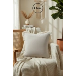 Bej Püsküllü Kırlent 2 Adet Kırlent Kılıfı 43 X 43