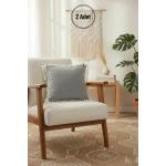 Gri Antrasit Ponponlu Kırlent 2 Adet Kırlent Kılıfı (43 x 43)