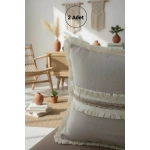 Bej Keten Jüt Dantelli Kırlent 2 Adet Kırlent Kılıfı (43 x 43)