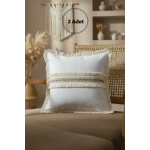 Beyaz Keten Jüt Dantelli Kırlent 2 Adet Kırlent Kılıfı (43 x 43)