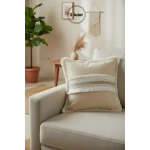 Sarı Keten Kalın Dantel Kırlent 2 Adet Kırlent Kılıfı (43 x 43)