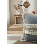 Gri Antrasit Kalın Dantel Kırlent 2 Adet Kırlent Kılıfı (43 x 43)