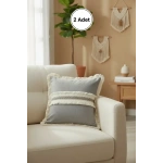 Antrasit Keten Jüt Dantelli Kırlent 2 Adet Kırlent Kılıfı (43 x 43)