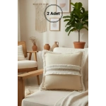 Sarı Keten Jüt Dantelli Kırlent 2 Adet Kırlent Kılıfı