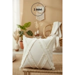 Özel Tasarımkare Çapraz Kokoş Tekli Keten Krem Kırlent 2 Adet Kırlent Kılıfı (43 x 43)