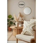 Özel Tasarım Çoklu Püsküllü Motifli Keten Krem Kırlent 2 Adet Kırlent Kılıfı (43 x 43)