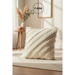 Özel Tasarım Çapraz Çift Püsküllü Keten Krem Kırlent 2 Adet Kırlent Kılıfı (43 x 43)