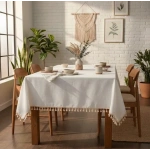 Organik Ham Keten Ham Ponponlu Masa Örtüsü