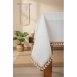 Organik Ham Keten Ham Ponponlu Masa Örtüsü