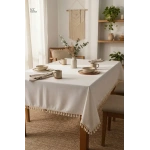 Organik Ham Keten Ham Ponponlu Masa Örtüsü