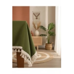 Premium Keten Haki Ponponlu Masa Örtüsü