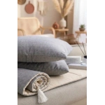 Çift Taraflı Keten Koltuk Pedi / Şiltesi [Kırlentli] - Antrasit-Krem