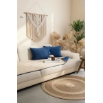 Çift Taraflı Keten Koltuk Pedi / Şiltesi [Kırlentli] - Lacivert-Krem