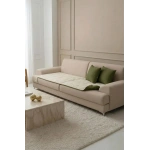 Luxury Çift Taraflı Keten Koltuk Pedi / Şiltesi [Kırlentli] - Haki-Krem