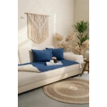 Çift Taraflı Keten Koltuk Pedi / Şiltesi [Kırlentli] - Lacivert-Krem