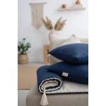 Çift Taraflı Keten Koltuk Pedi / Şiltesi [Kırlentli] - Lacivert-Krem