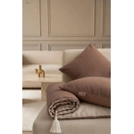 Luxury Çift Taraflı Keten Koltuk Pedi / Şiltesi [Kırlentli] - Kahverengi-Bej