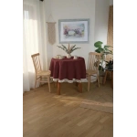 Bordo Pamuk Keten Ham Ponponlu Yuvarlak Masa Örtüsü