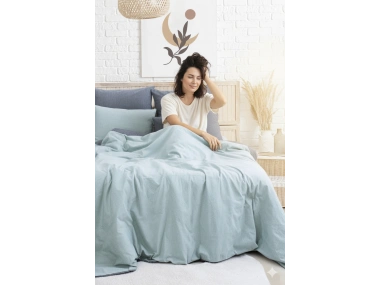 Tek Kişilik %100 Pamuk Ranforce Nevresim Takımı – 160x220 cm Açık Mavi Lastikli Çarşaflı