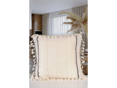 Özel Tasarım Runner Dantelli Tekli Keten Krem Kırlent Kılıfı 43*43