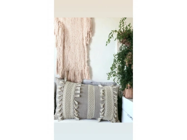 Özel Tasarım Tekli Bej Kırlent Kılıfı 35x55