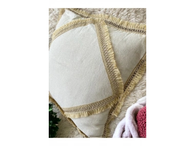 Özel Tasarım Tekli Keten Krem Kırlent Kılıfı