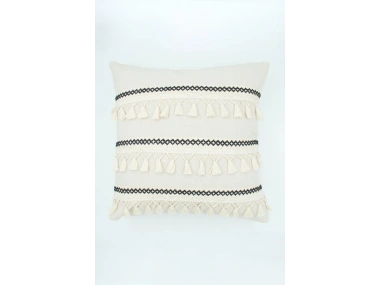 Özel Tasarım Siyah Şeritli Tekli Keten Krem Kırlent Kılıfı