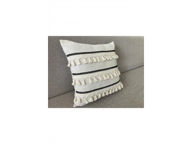 Özel Tasarım Siyah Şeritli Tekli Keten Krem Kırlent Kılıfı