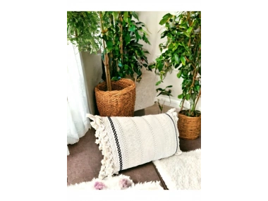 Özel Tasarım Runner Dantelli Keten Krem Kırlent Kılıfı 35x55