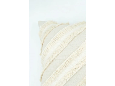 Özel Tasarım Çapraz Çift Püsküllü Tekli Keten Krem Kırlent Kılıfı