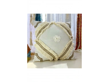 Özel Tasarım Tekli Keten Krem Kırlent Kırlent Kılıfı 43x43