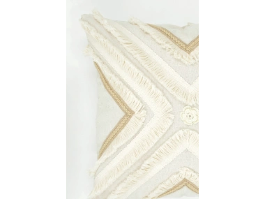 Özel Tasarım Çoklu Püsküllü Motifli Tekli Keten Krem Kırlent Kılıfı (43X43)