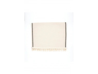 Ham Keten Siyah Şeritli Ponponlu 50 X 150 Cm. Krem Runner.