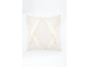 Özel Tasarımkare Çapraz Kokoş Tekli Keten Krem Kırlent Kılıfı 43x43