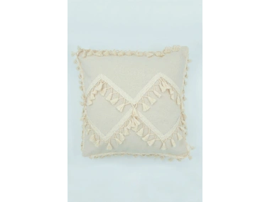 Özel Tasarım Çapraz Ponponlu Tekli Keten Krem Kırlent Kılıfı(45X55)