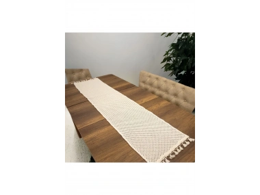 Özel Tasarım Pamuk Örme Dantel Ponponlu Runner Masa Örtüsü 45 X 150