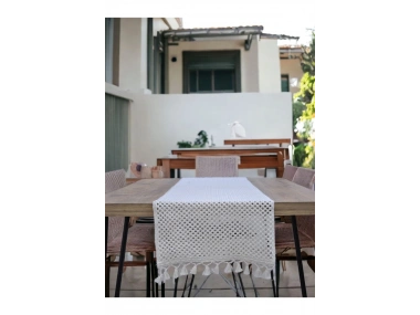 Özel Tasarım Pamuk Örme Dantel Ponponlu Runner Masa Örtüsü 45 X 150