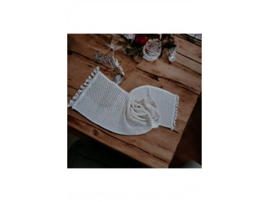 Özel Tasarım Pamuk Örme Dantel Ponponlu Runner Masa Örtüsü 45 X 150